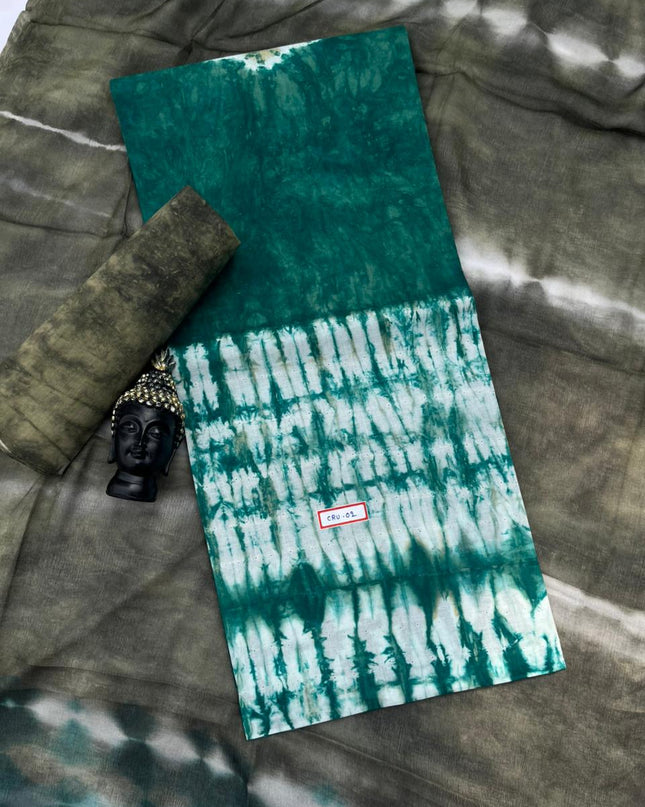 Sea Green Cotton Dress Material with Soft Chiffon Dupatta