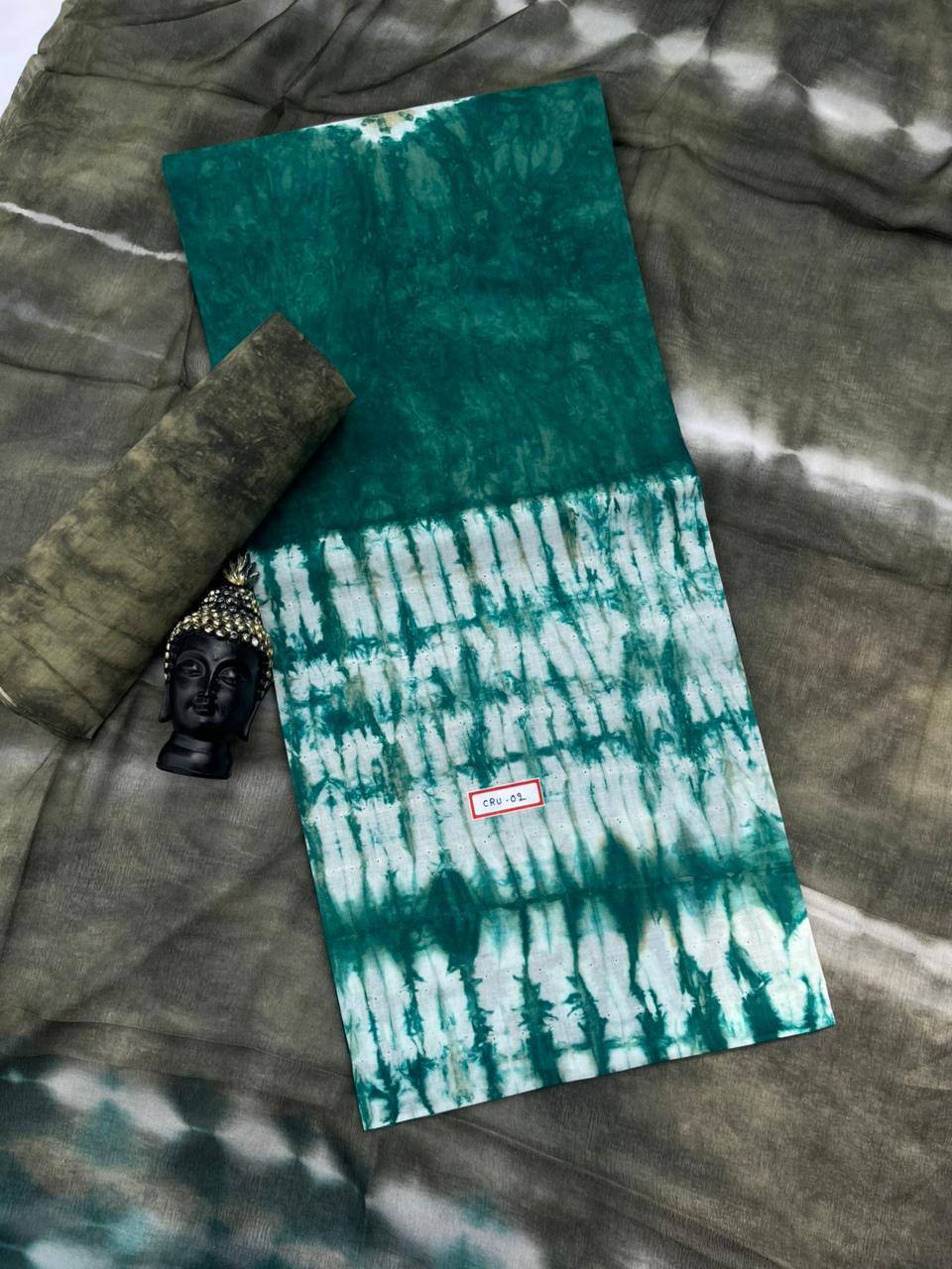 Sea Green Cotton Dress Material with Soft Chiffon Dupatta – Bhavana Handlooms