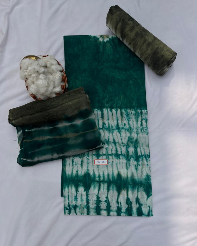 Sea Green Cotton Dress Material with Soft Chiffon Dupatta