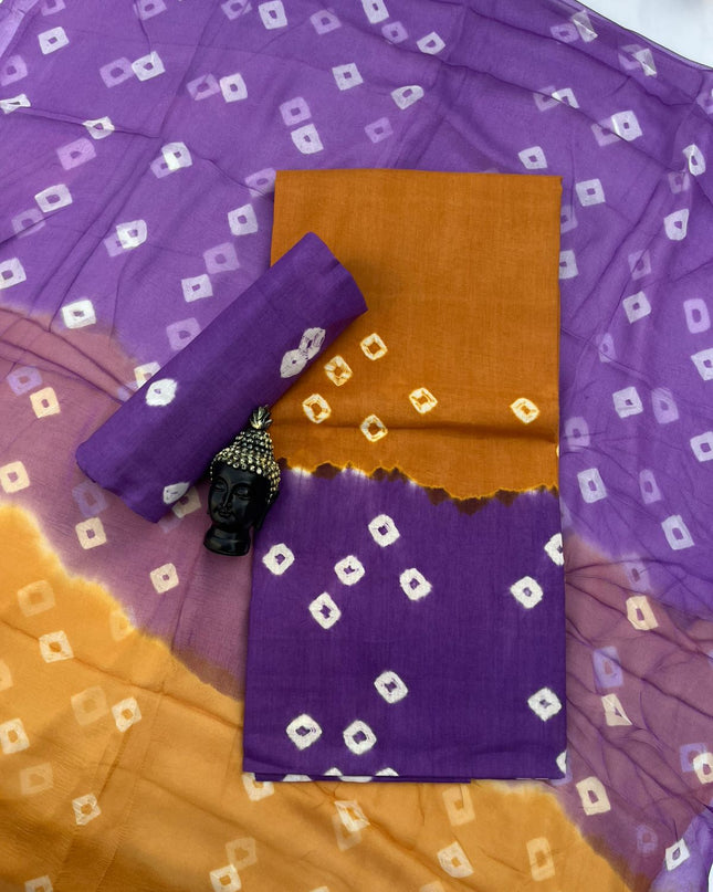 Brandy Punch Cotton Dress Material with Soft Chiffon Dupatta
