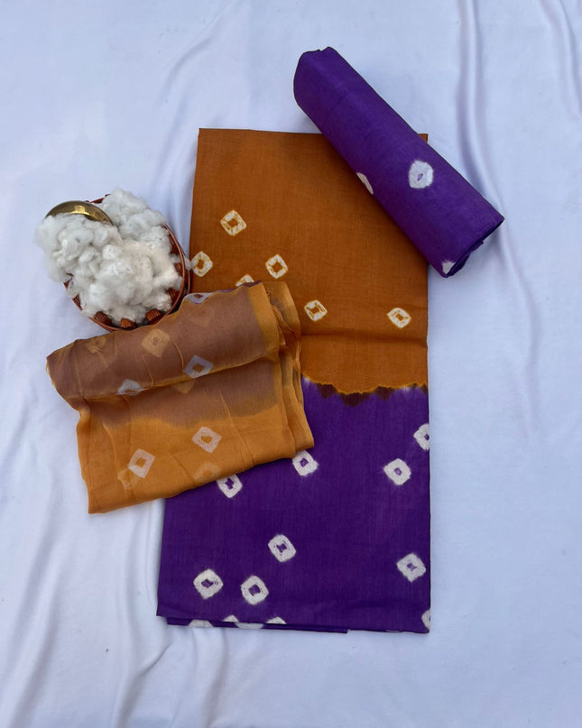 Brandy Punch Cotton Dress Material with Soft Chiffon Dupatta