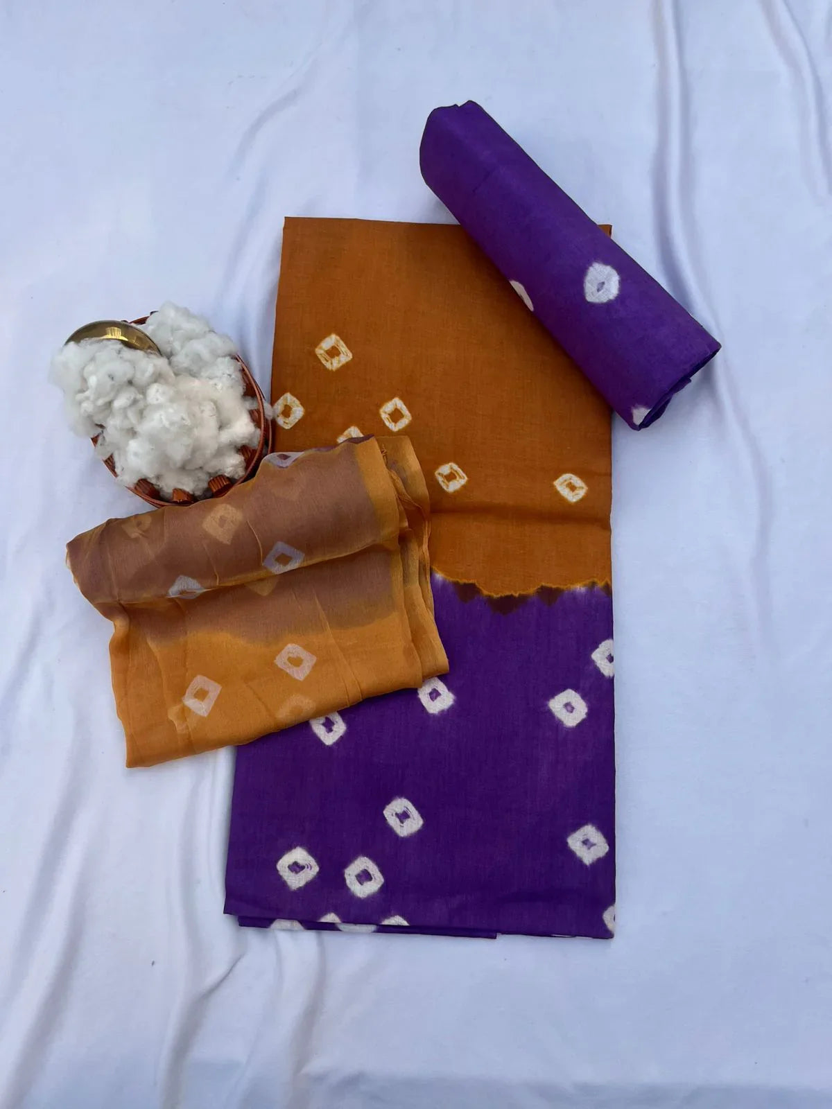 Brandy Punch Cotton Dress Material with Soft Chiffon Dupatta