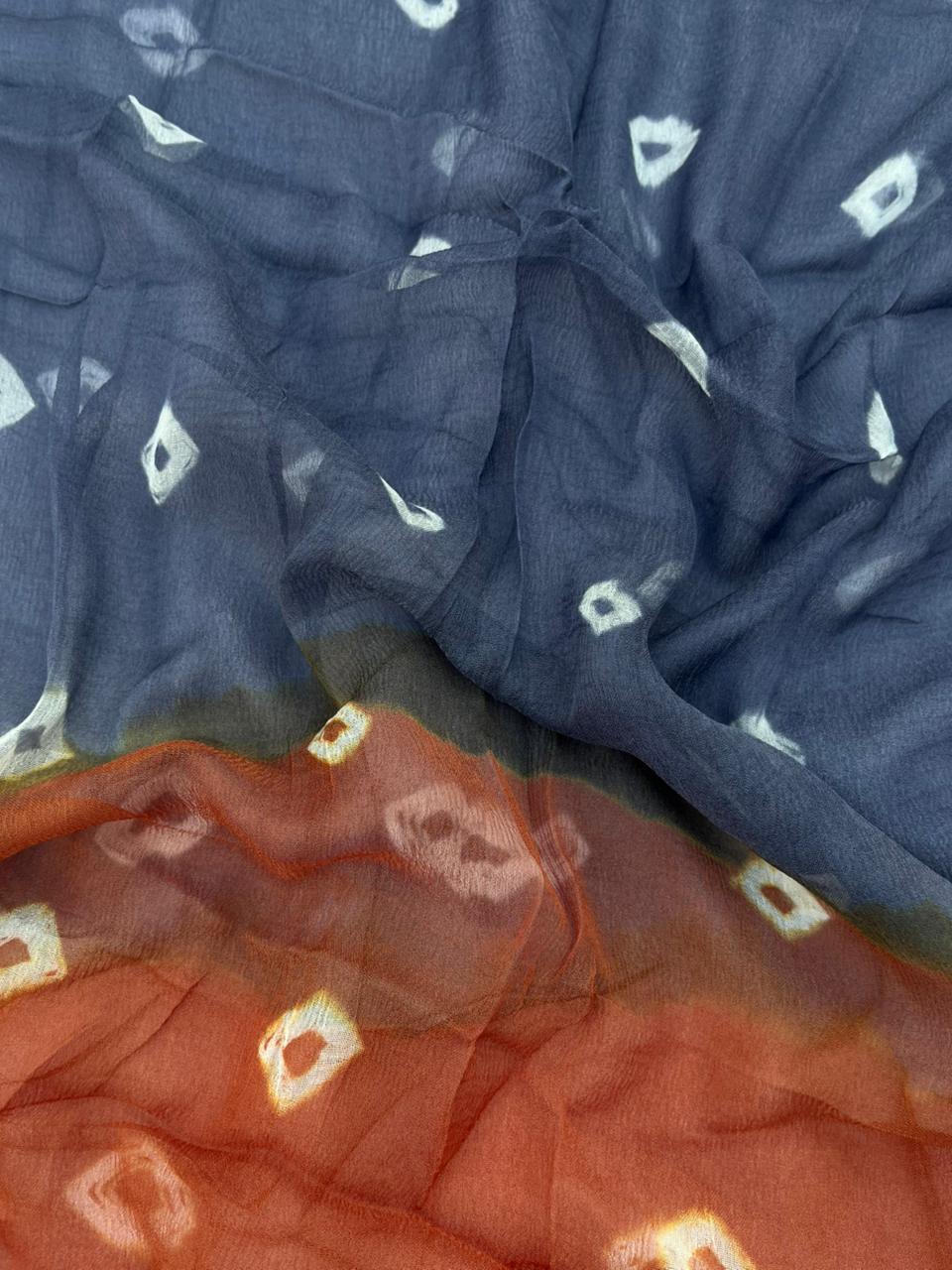 Brown Rust Cotton Dress Material with Soft Chiffon Dupatta
