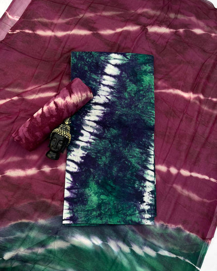 Blue Green Cotton Dress Material with Soft Chiffon Dupatta