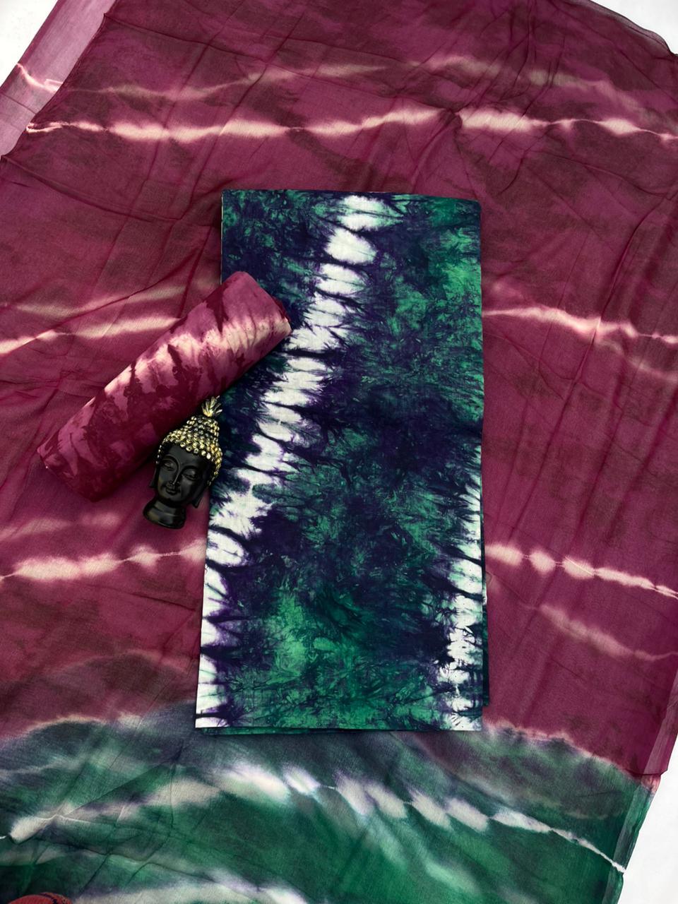 Blue Green Cotton Dress Material with Soft Chiffon Dupatta