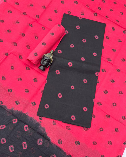 Classic Bandhani Dress Material – Black Top Pink Bottom | Cotton Fabric