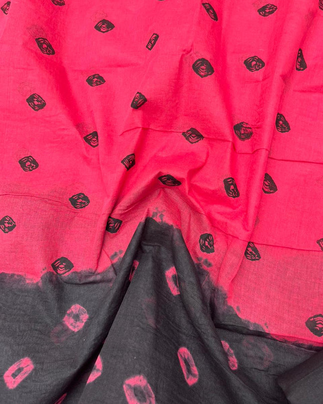 Classic Bandhani Dress Material – Black Top Pink Bottom | Cotton Fabric