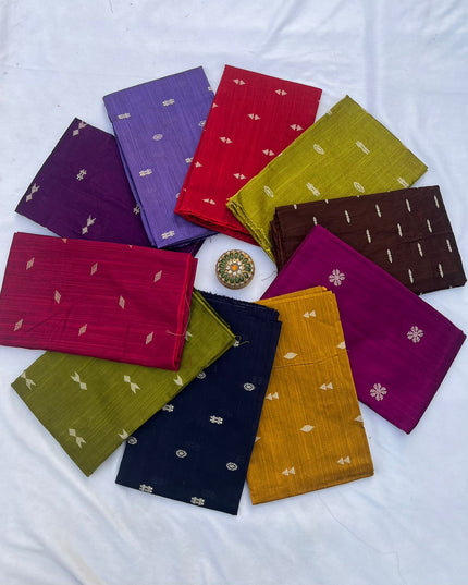 Raw Silk Blouse Bits 1mtr cut Set of 10 with Multi Colours and different buti designs