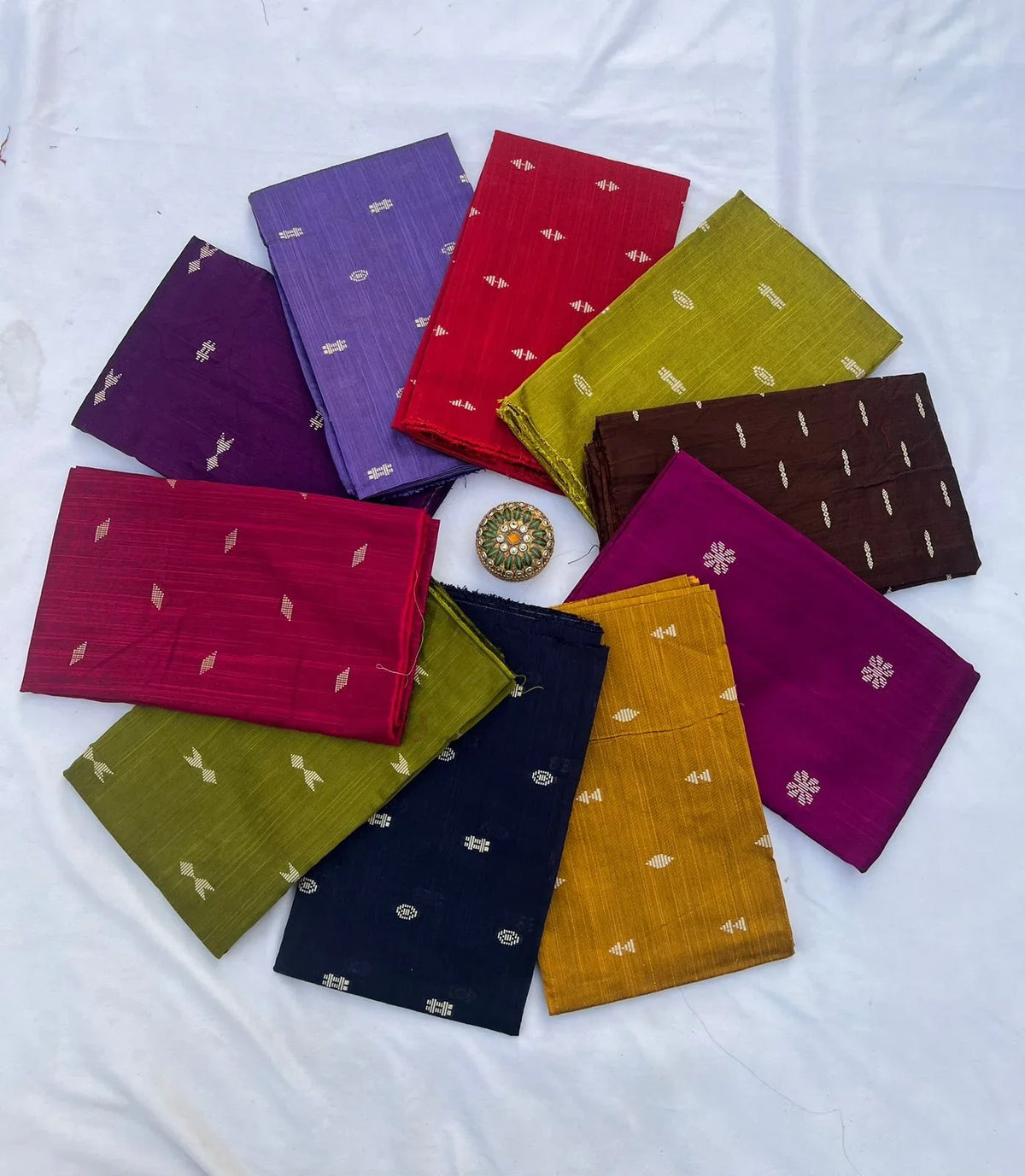 Raw Silk Blouse Bits 1mtr cut Set of 10 with Multi Colours and different buti designs