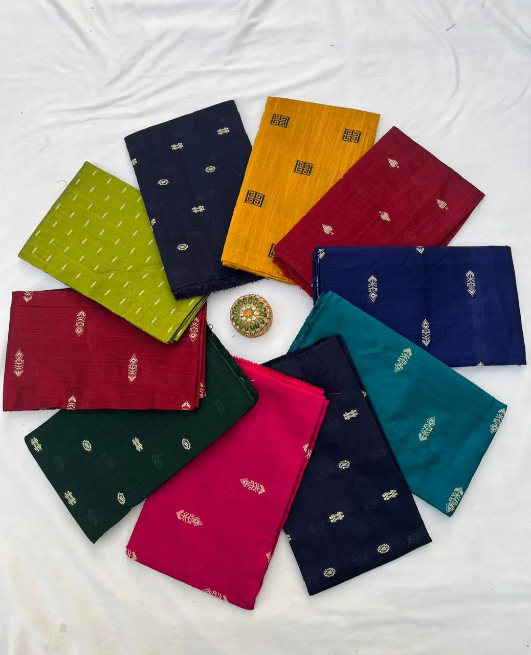 Raw Silk Blouse Bits 1mtr cut Set of 10 with Multi Colours and different buti designs