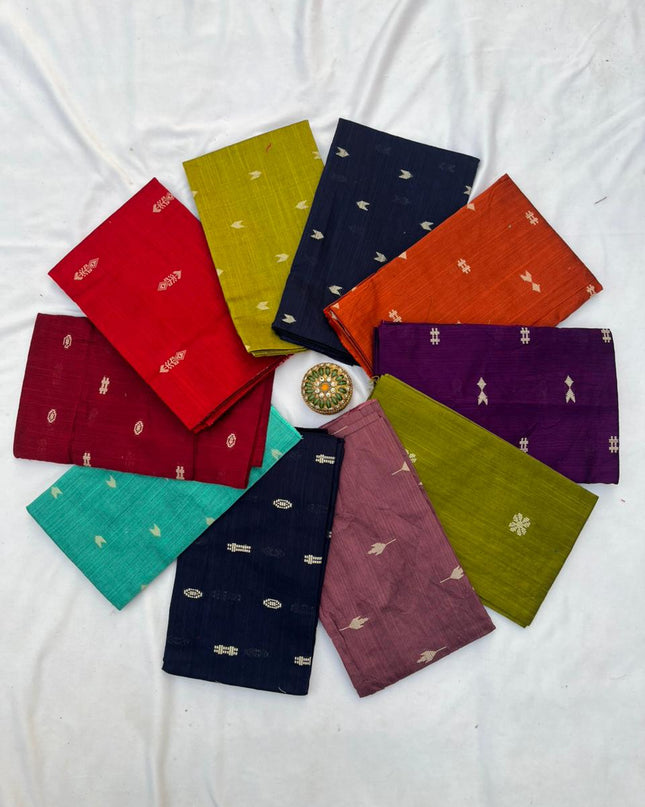 Raw Silk Blouse Bits 1mtr cut Set of 10 with Multi Colours and different buti designs