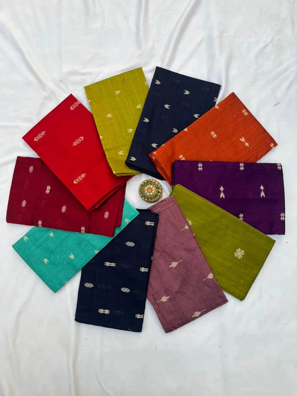 Raw Silk Blouse Bits 1mtr cut Set of 10 with Multi Colours and different buti designs
