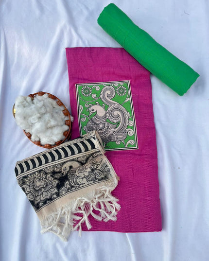 Kalamkari cotton Dress Material with Pink colour