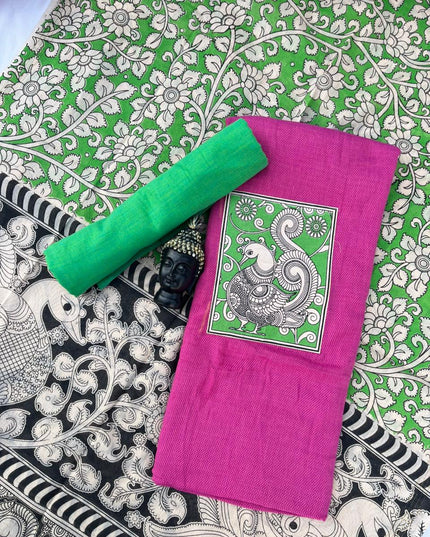 Kalamkari cotton Dress Material with Pink colour