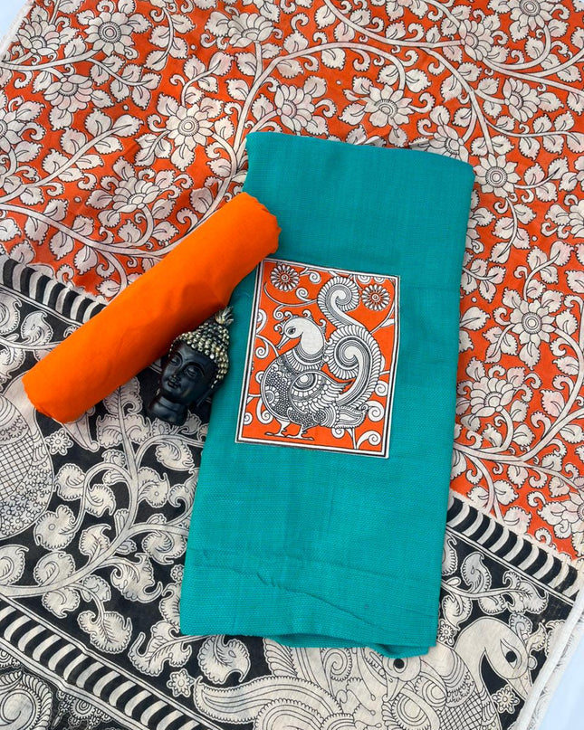 Kalamkari cotton Dress Material with Green colour