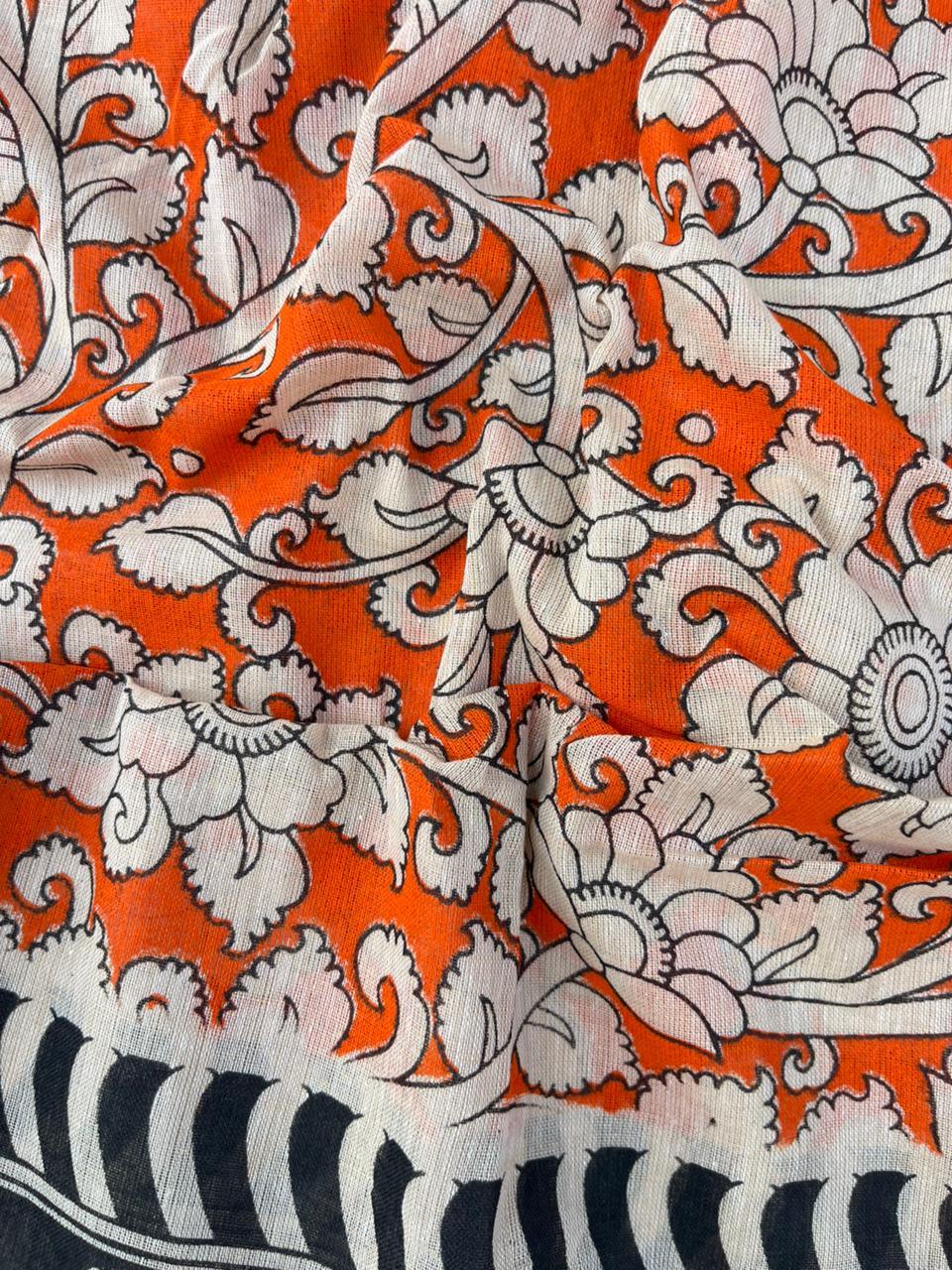 Kalamkari cotton Dress Material with Green colour