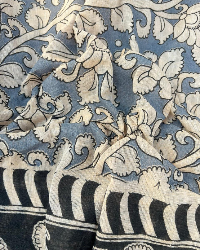 Kalamkari cotton Dress Material with Orange colour