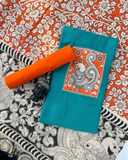 Kalamkari cotton Dress Material with Green colour