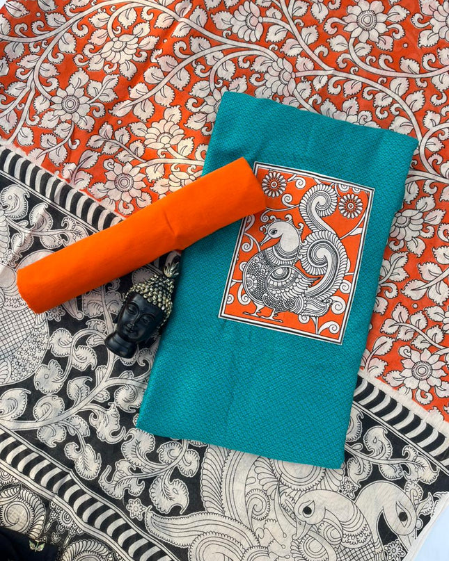 Kalamkari cotton Dress Material with Green colour