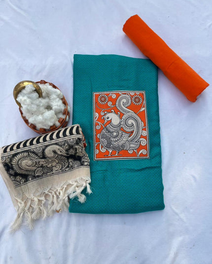 Kalamkari cotton Dress Material with Green colour