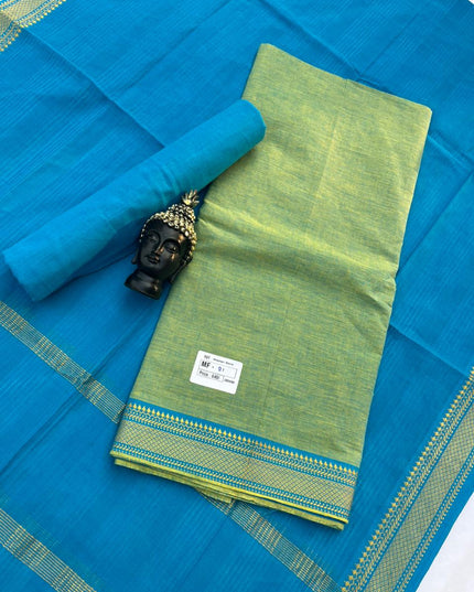 Mangalagiri Dress Material with thread border Emrold Green colour