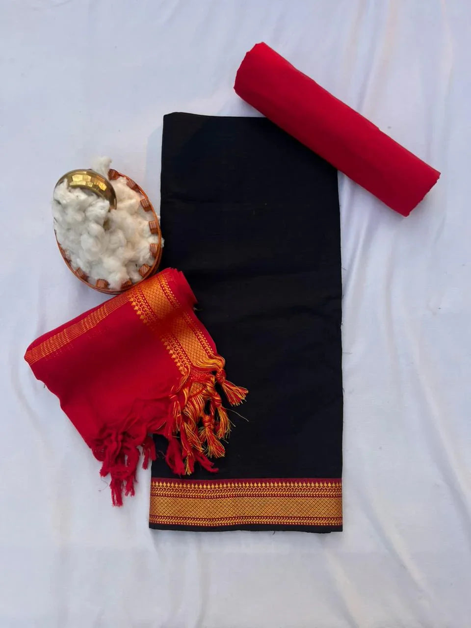 Mangalagiri Dress Material with thread border Emrold Black colour
