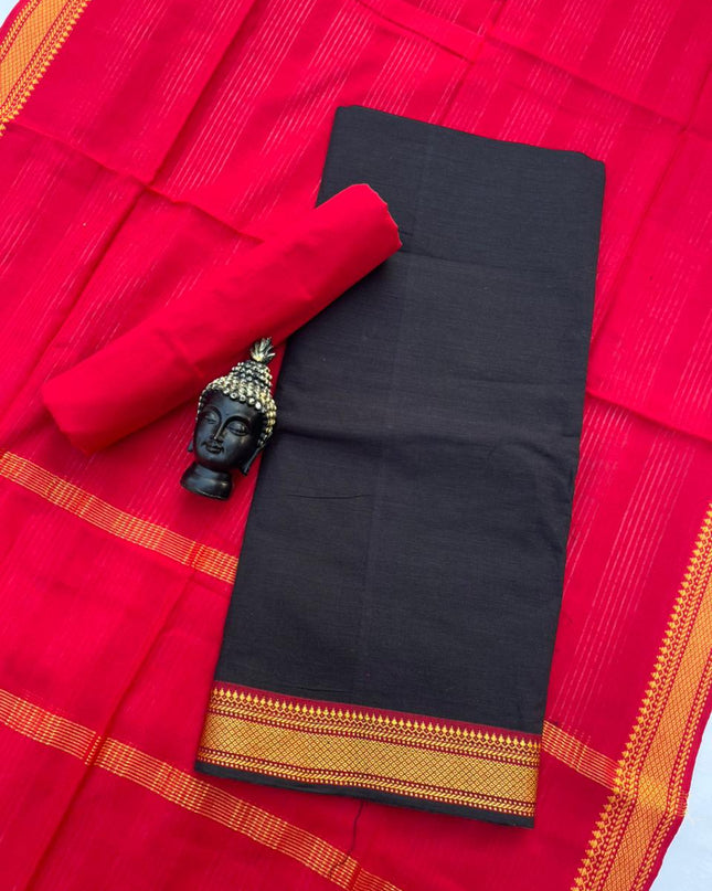 Mangalagiri Dress Material with thread border Emrold Black colour