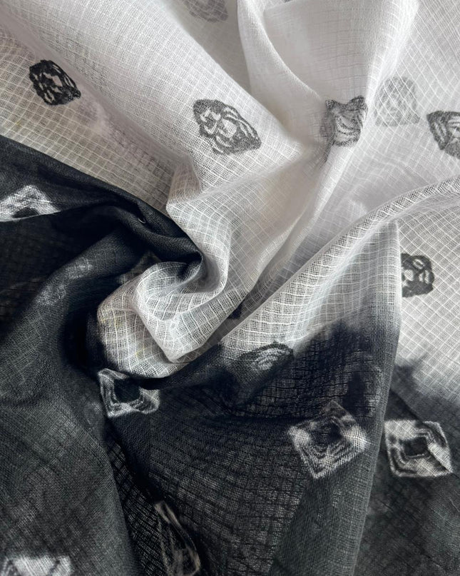 Classic Bandhani Dress Material – Black Top White Bottom | Cotton Fabric Kota Dupatta