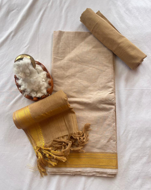 Mangalagiri Dress Material with thread border Emrold Wheat colour