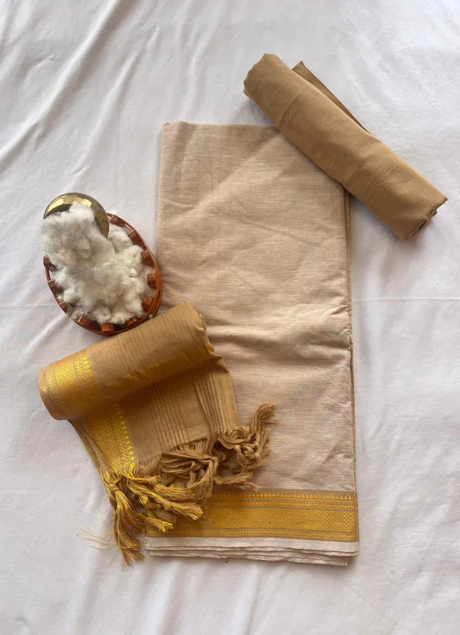 Mangalagiri Dress Material with thread border Emrold Wheat colour