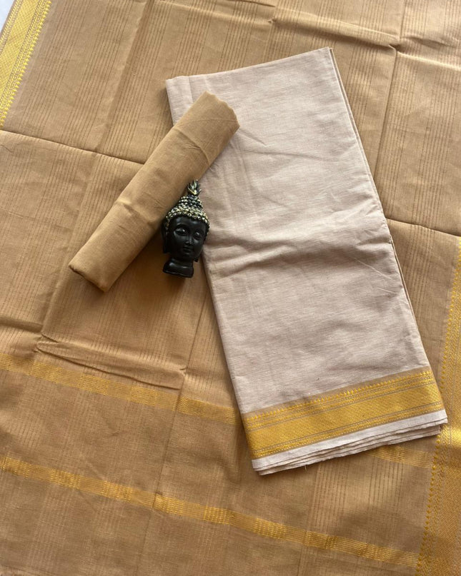 Mangalagiri Dress Material with thread border Emrold Wheat colour