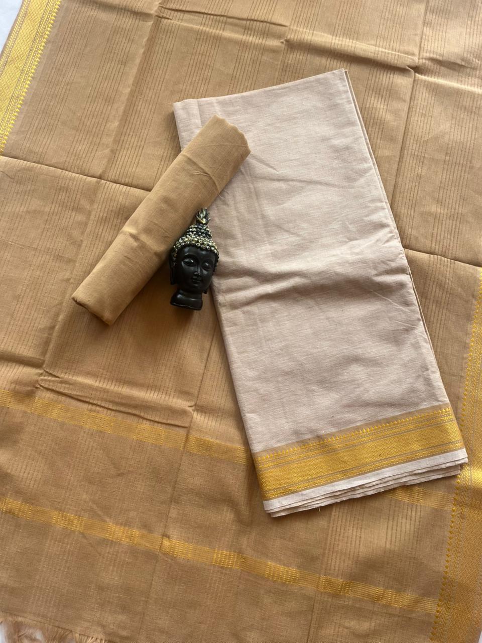 Mangalagiri Dress Material with thread border Emrold Wheat colour