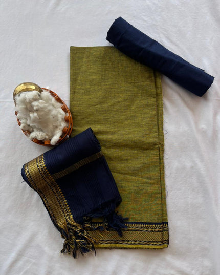 Mangalagiri Dress Material with thread border Emrold Pesara Green colour