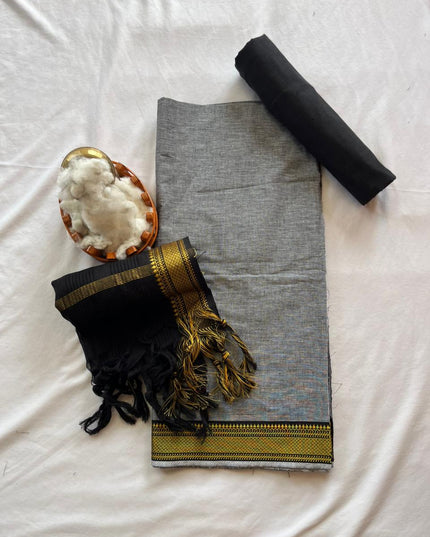 Mangalagiri Dress Material with thread border Emrold Gray colour