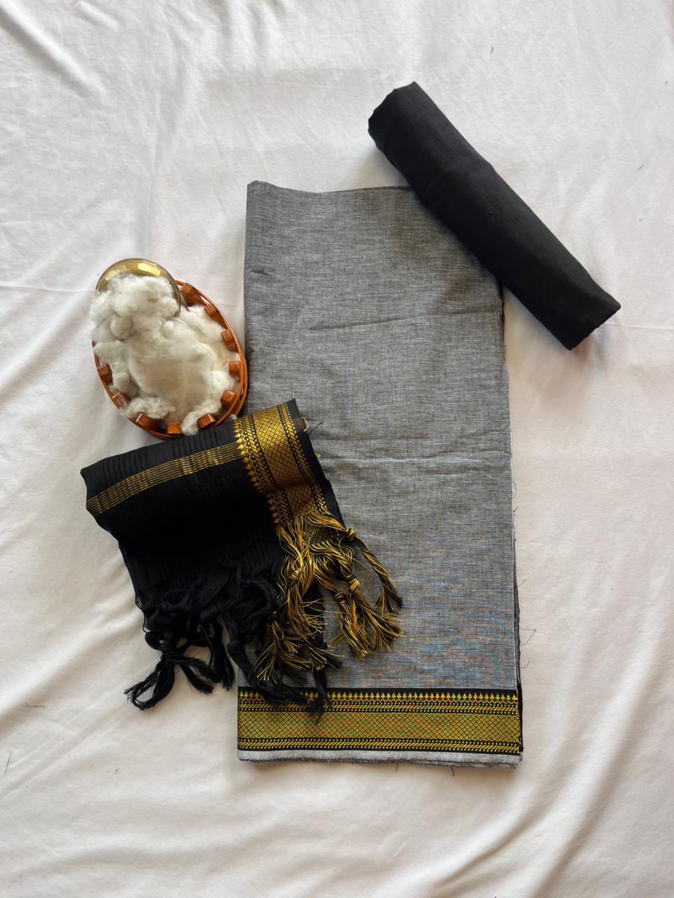 Mangalagiri Dress Material with thread border Emrold Gray colour