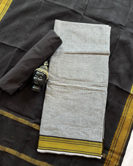 Mangalagiri Dress Material with thread border Emrold Gray colour