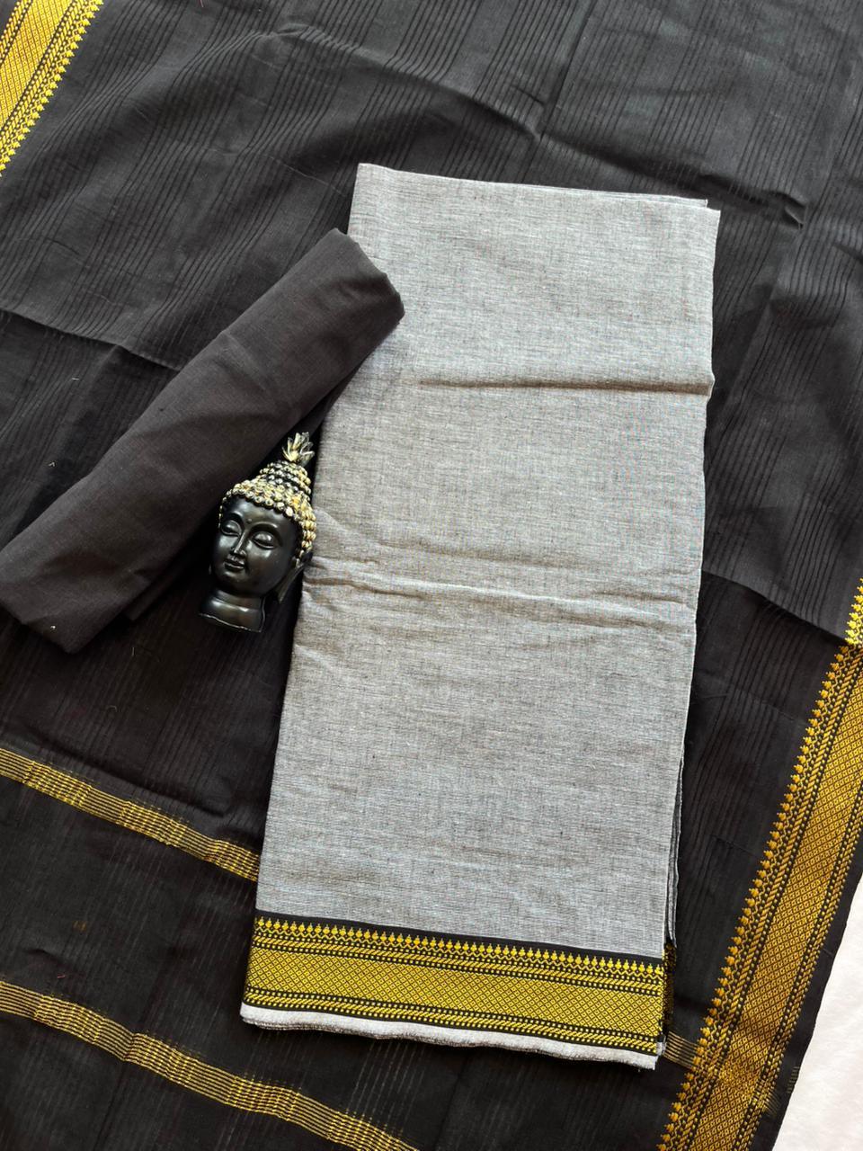 Mangalagiri Dress Material with thread border Emrold Gray colour
