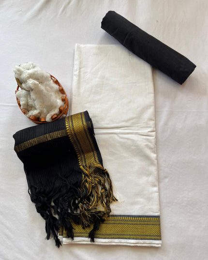 Mangalagiri Dress Material with thread border Emrold White colour
