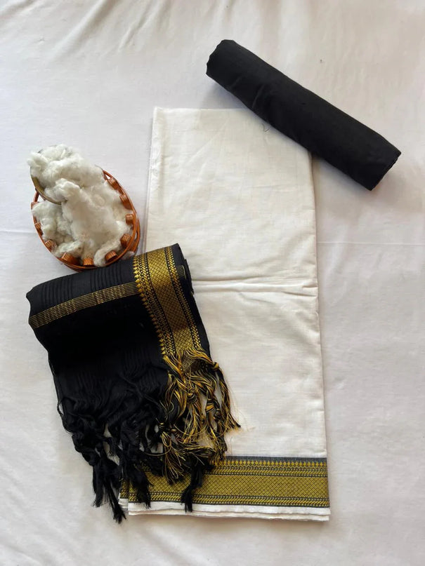 Mangalagiri Dress Material with thread border Emrold White colour