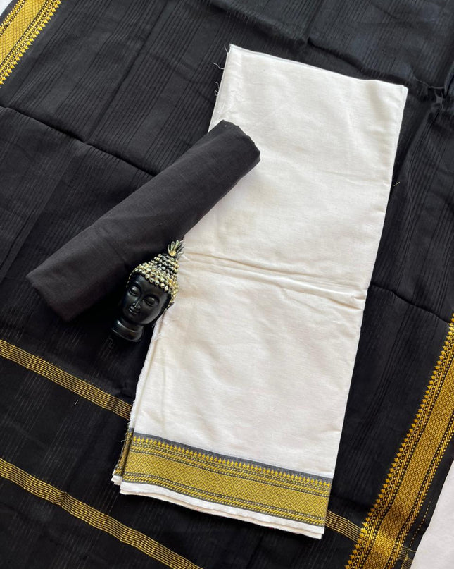 Mangalagiri Dress Material with thread border Emrold White colour