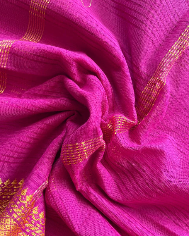 Mangalagiri Dress Material with thread border Emrold Pink colour