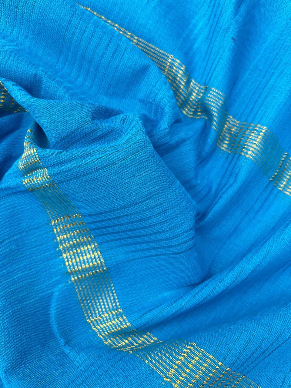 Mangalagiri Dress Material with thread border Emrold Sky Blue colour