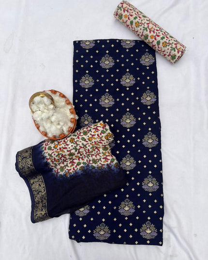 Soft Jute Dress Material with Navy Blue | Lightweight & Comfortable