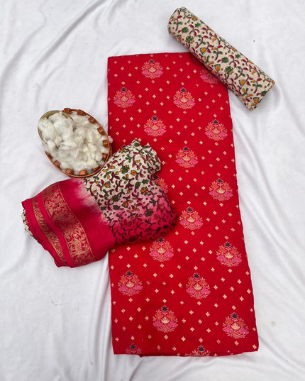 Soft Jute Dress Material with Red | Lightweight & Comfortable