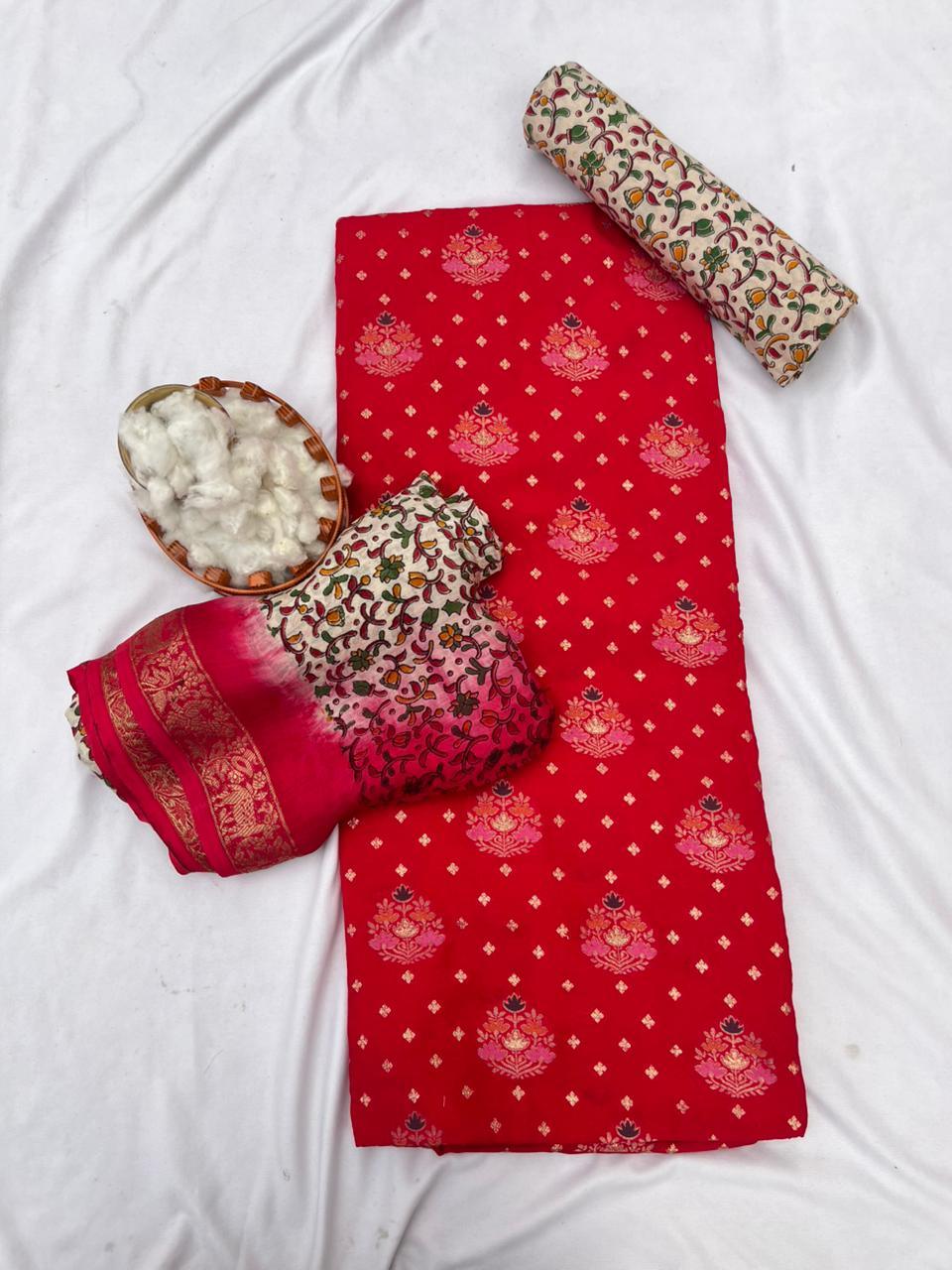 Soft Jute Dress Material with Red | Lightweight & Comfortable
