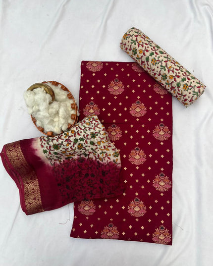 Soft Jute Dress Material with Maroon | Lightweight & Comfortable