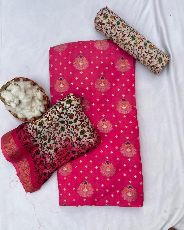Premium Soft Jute Dress Material with Pink | Lightweight & Comfortable