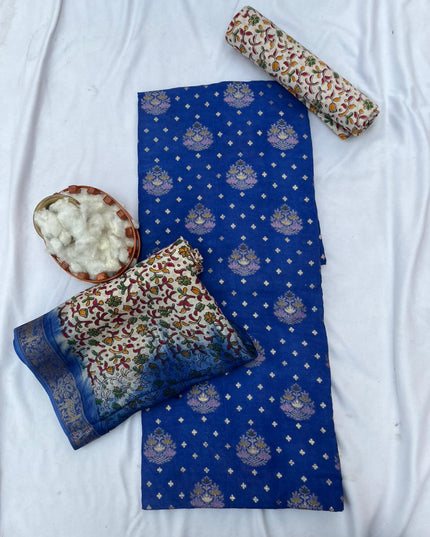 Soft Jute Dress Material with Royal Blue | Lightweight & Comfortable