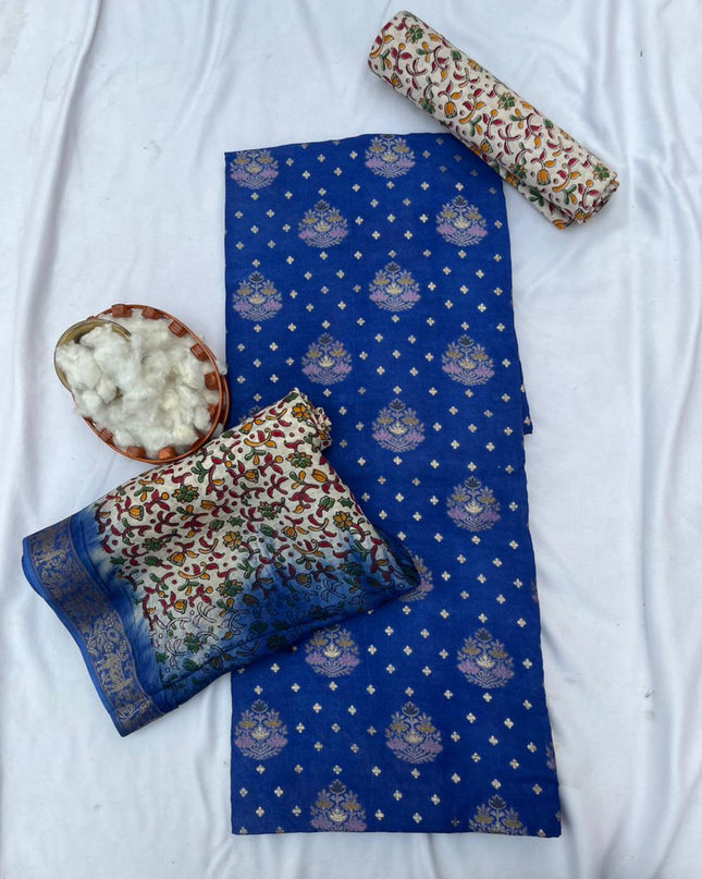 Soft Jute Dress Material with Royal Blue | Lightweight & Comfortable