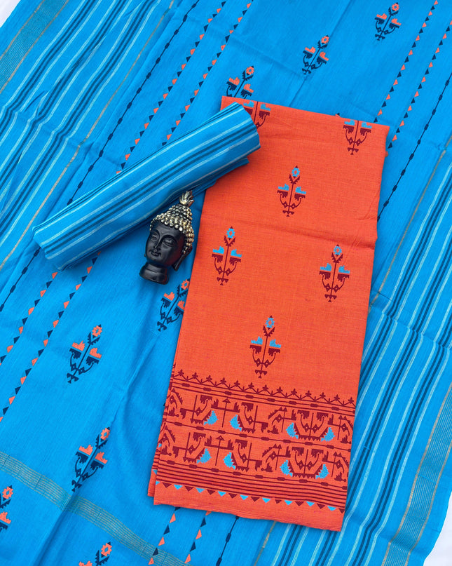 Cotton Dress Material with Orange Color